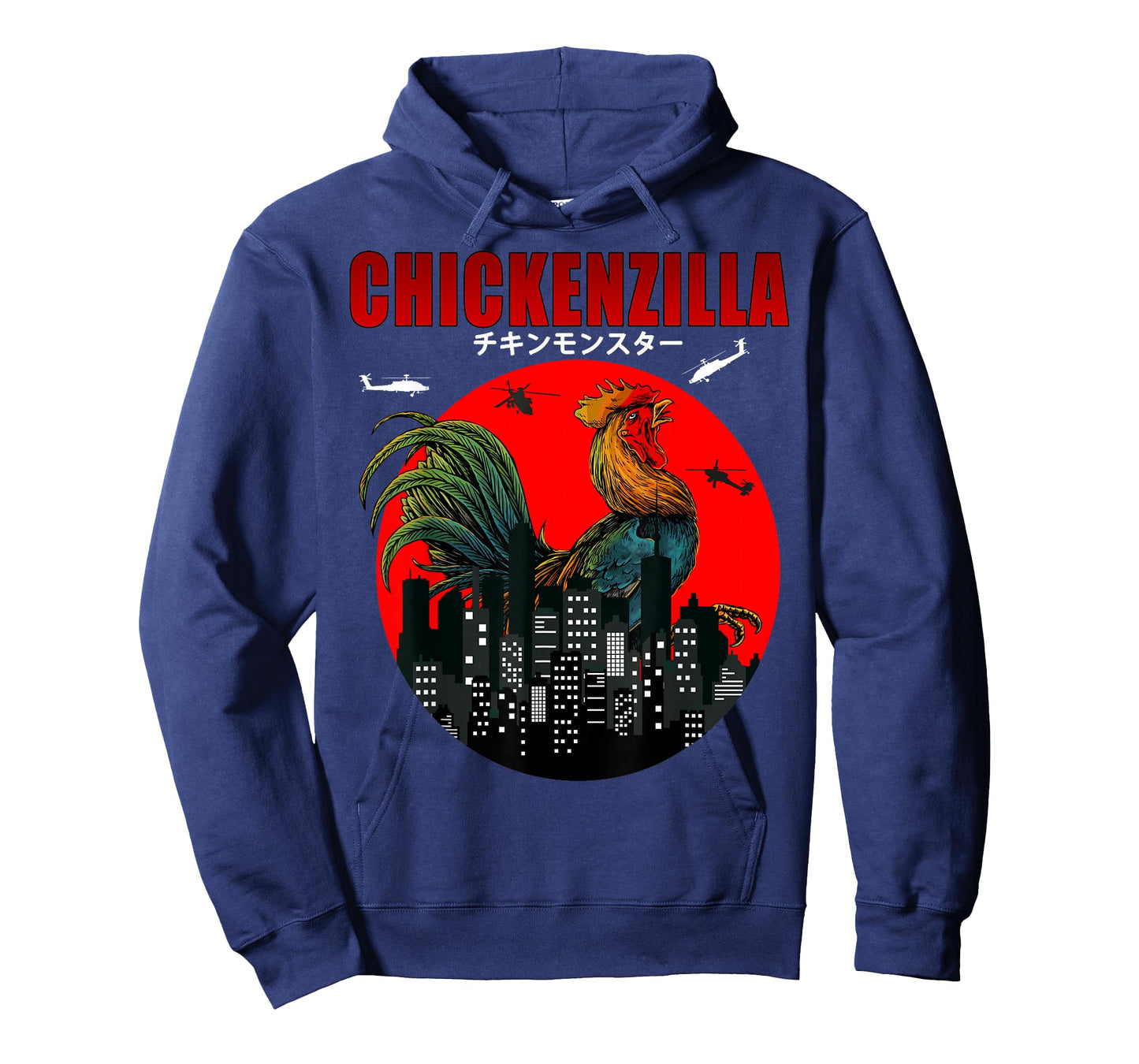 Chickenzilla the Funny Chicken a Japanese Sunset Men Women T-Shirt