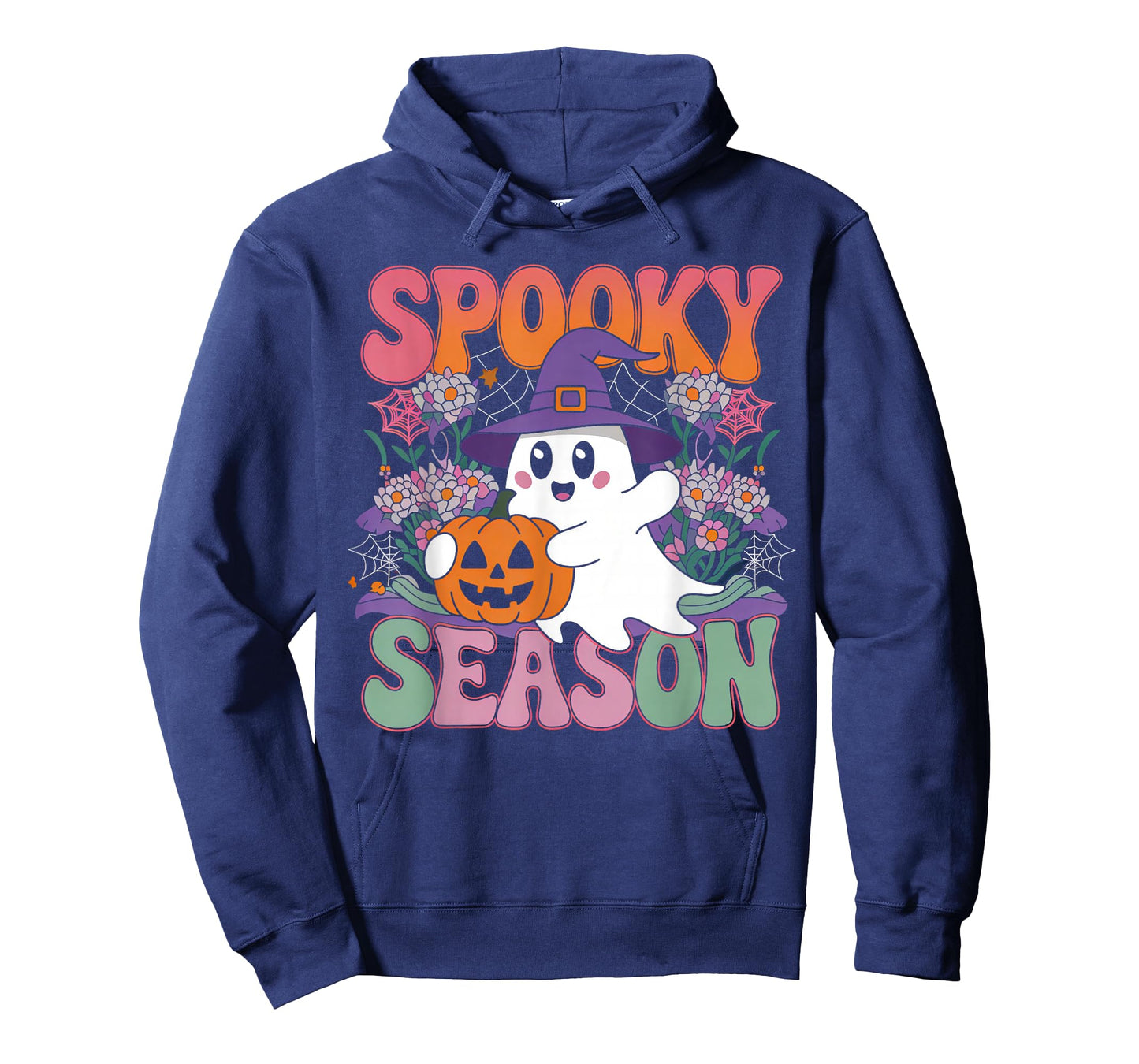 Groovy Spooky Season Retro Ghost Holding Pumpkin Halloween T-Shirt