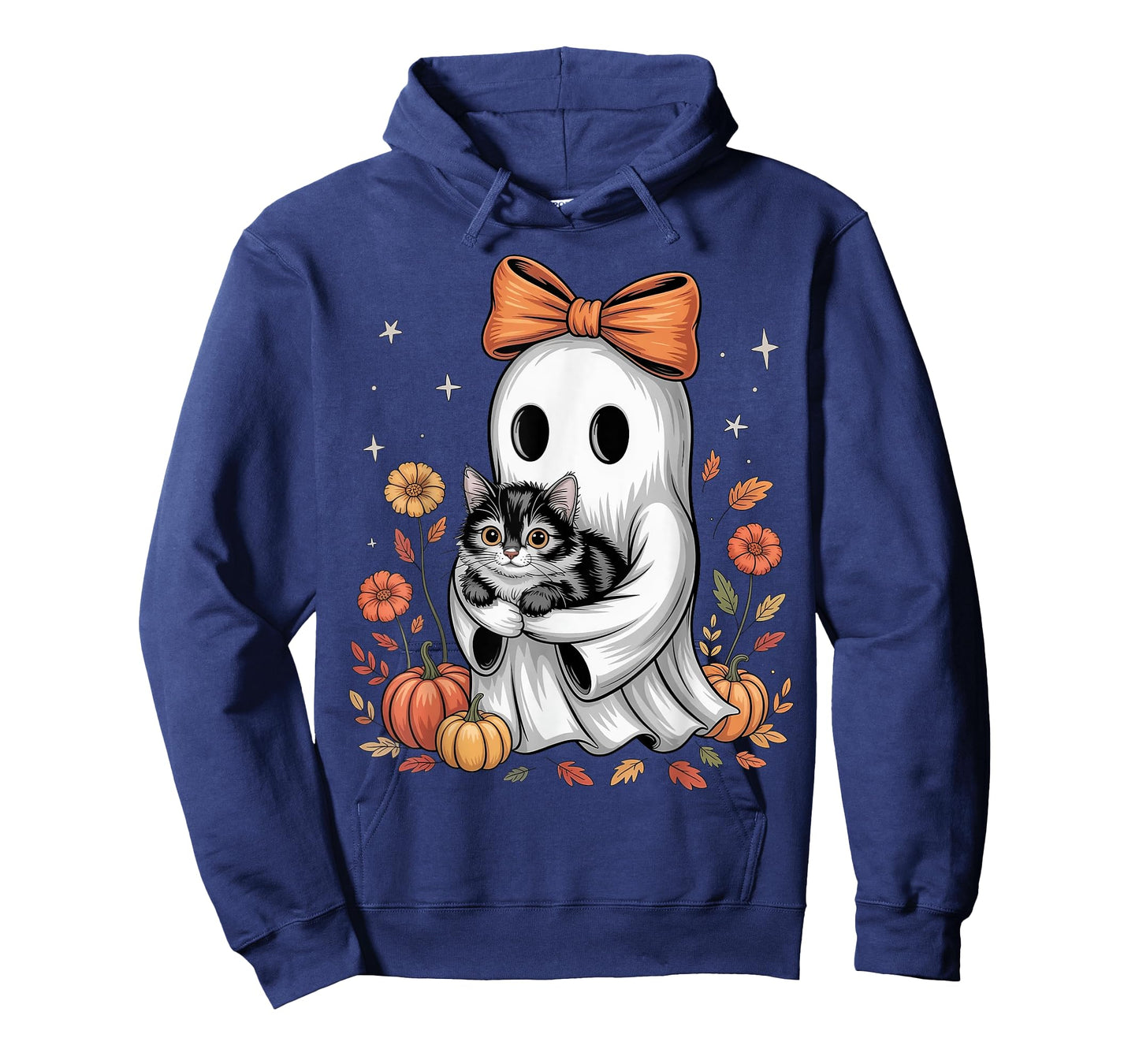 Vintage Halloween Ghost Cat Floral Pumpkin Cat Lover Kitten T-Shirt
