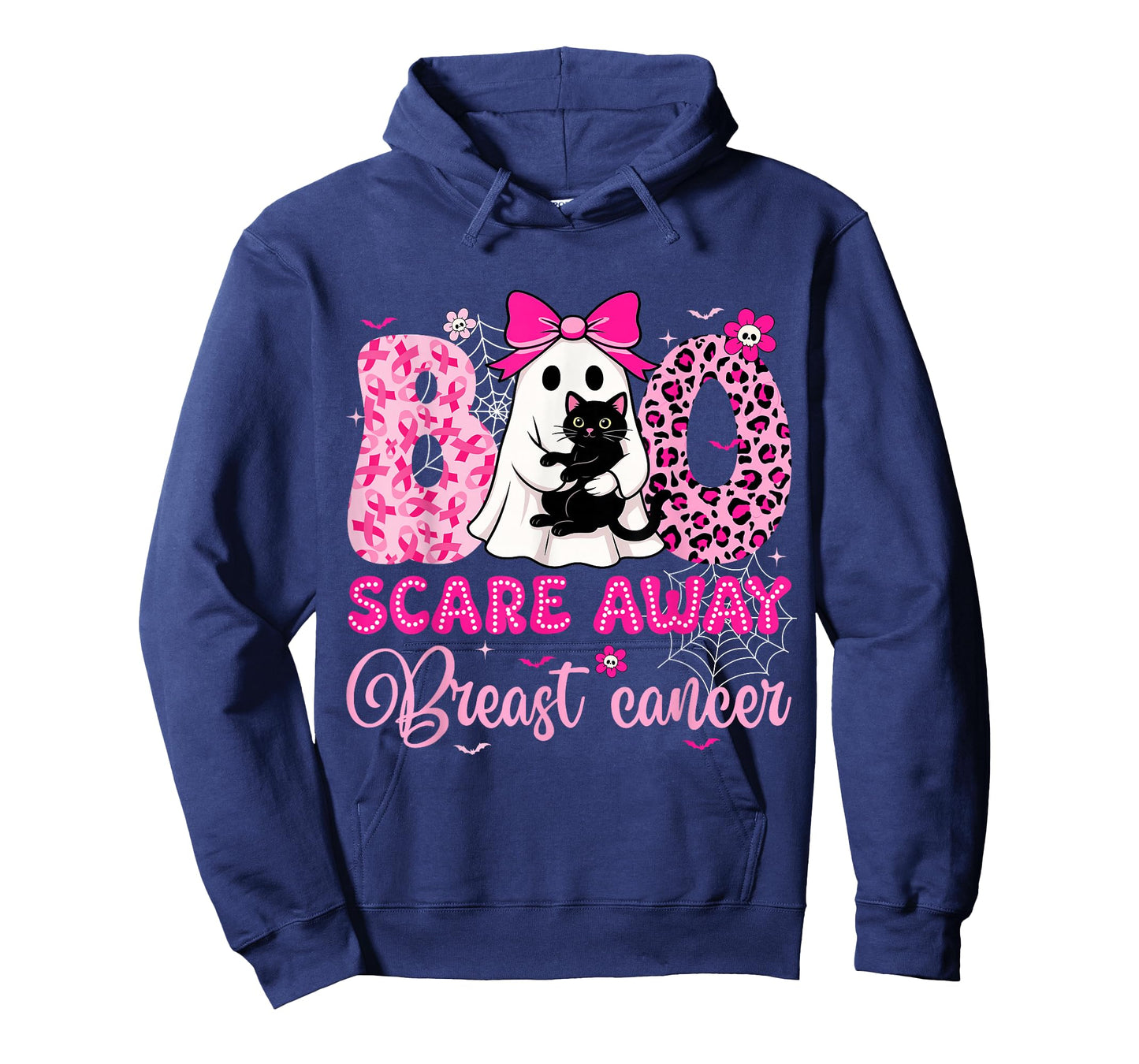 Boo Scare Away Breast Cancer Bow Cat Ghost Halloween Costume T-Shirt