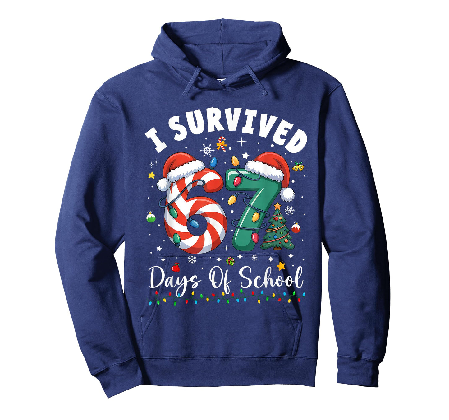 I Survived 67 Days of School Christmas Candy Cane Six Seven T-Shirt