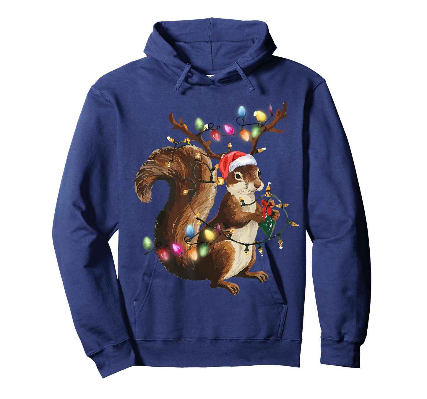 Funny Squirrel Christmas Tree Lights Reindeer Santa Hat Xmas T-Shirt