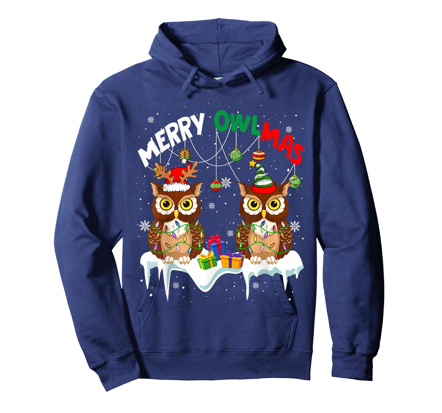 Merry Owlmas Two Santa Elf Owls Bird Lover Family Kids T-Shirt