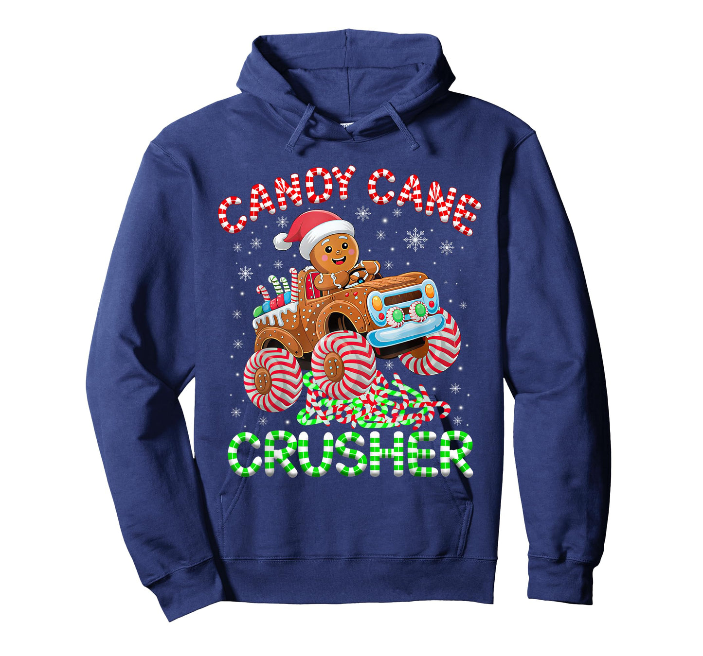 Kids Christmas Gingerbread Candy Cane Crusher Monster Truck T-Shirt
