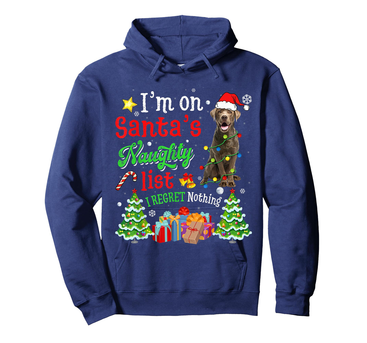 Labrador Dog On Santa's Naughty Funny List Xmas T-Shirt for Men Women Kids