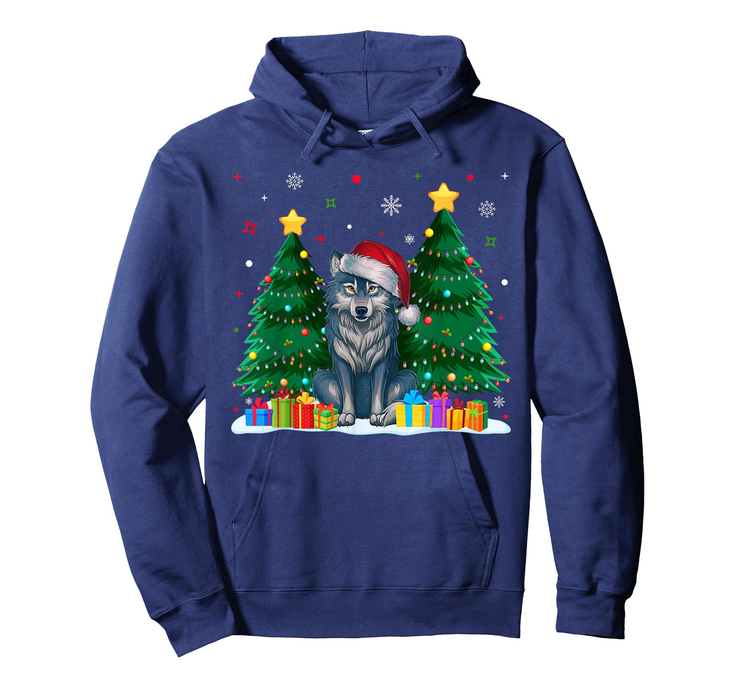 Funny Animal Lovers Wolf Santa Hat Ugly Christmas Sweater T-Shirt