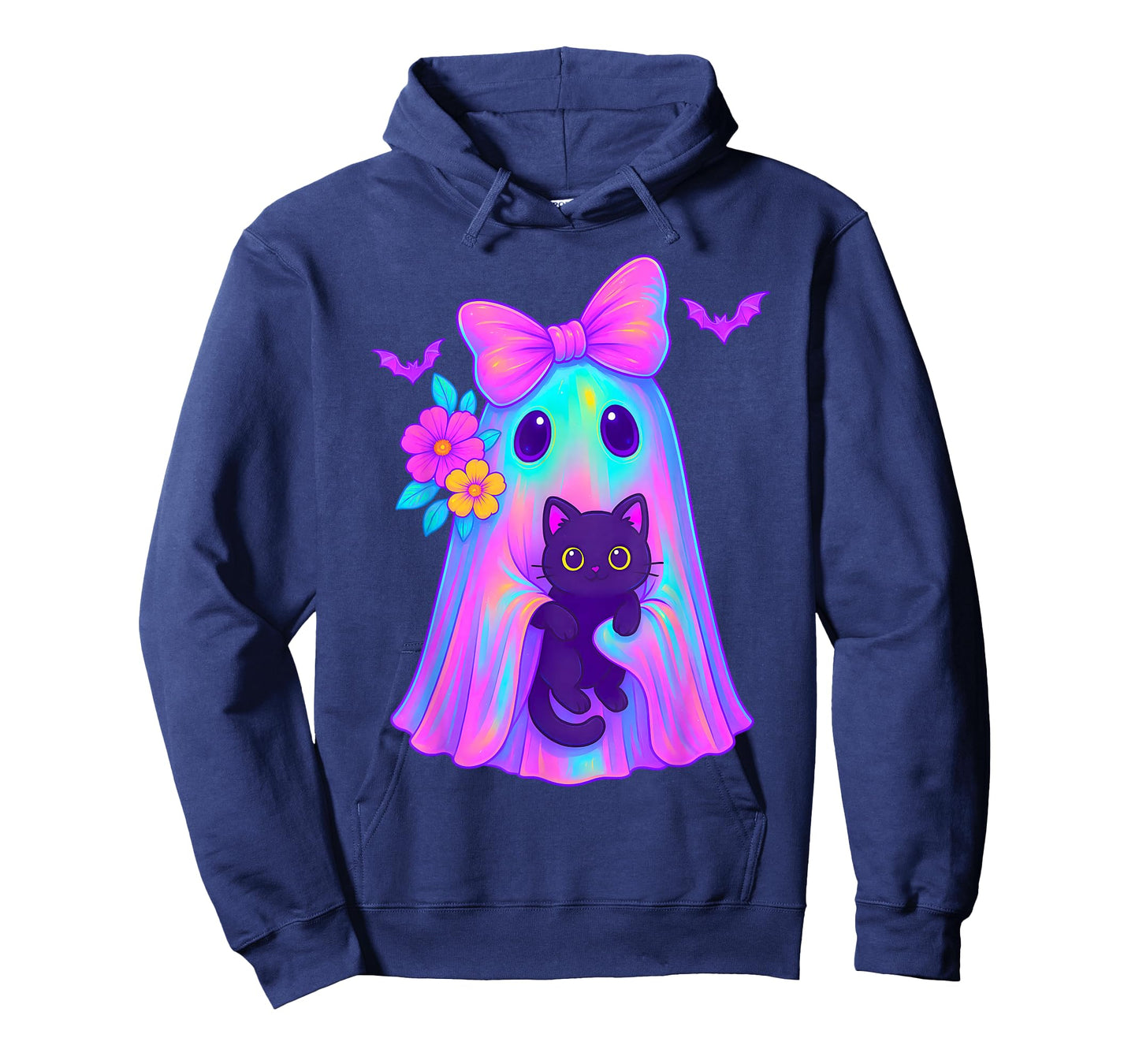 Cute Floral Ghost Holding a Cat Coquette Bow Halloween Women T-Shirt