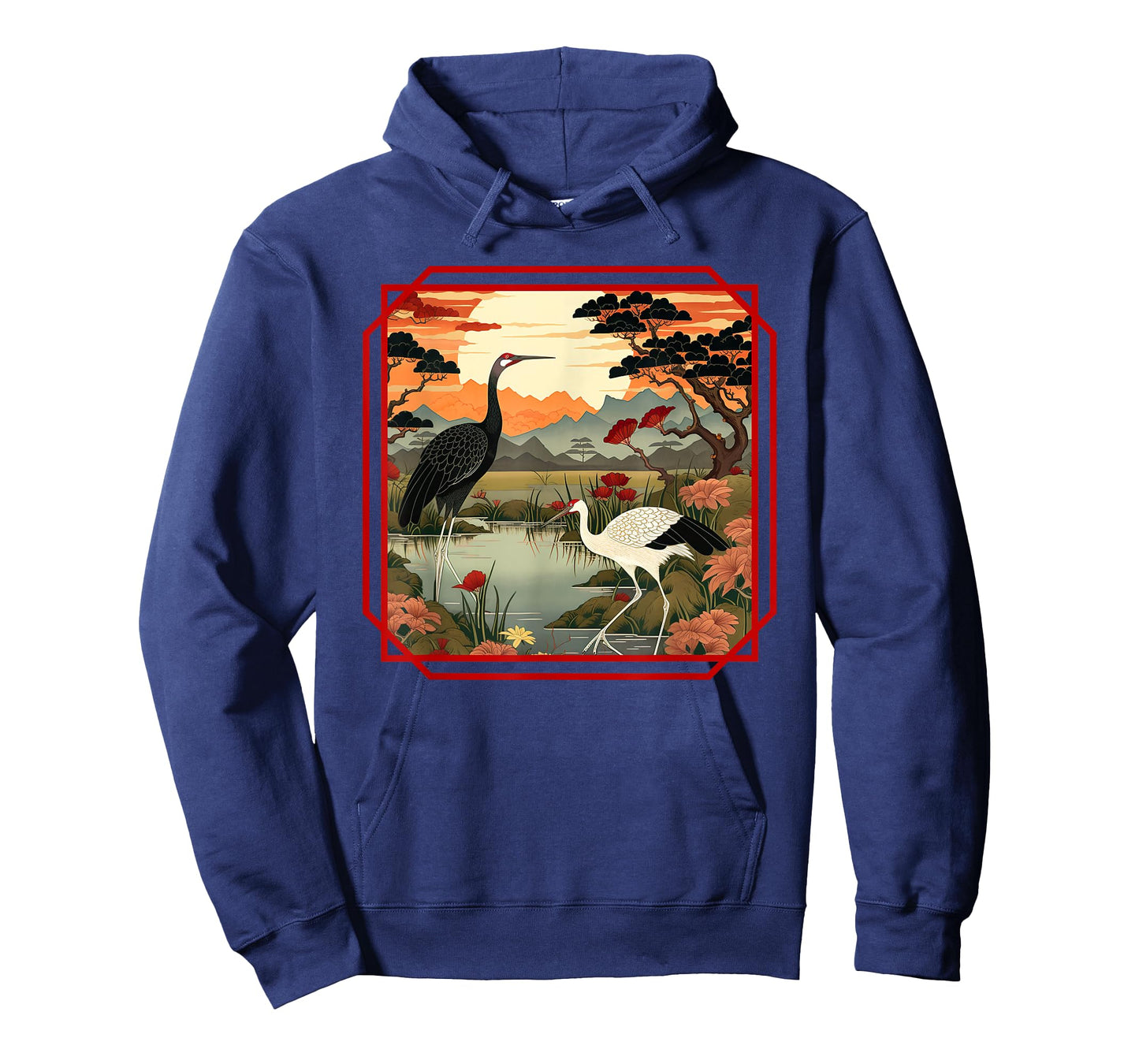 Japanese Woodblock art of a white and black cranes T-Shirt