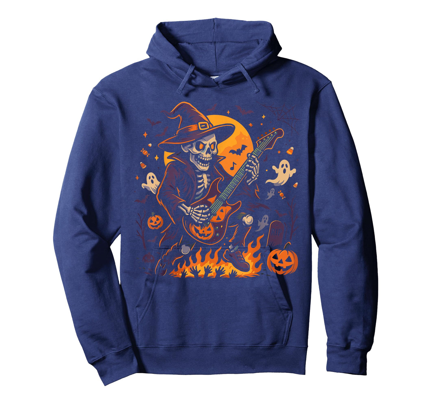 Rocking Skeleton Witch Guitar Halloween Ghost Pumpkin T-Shirt