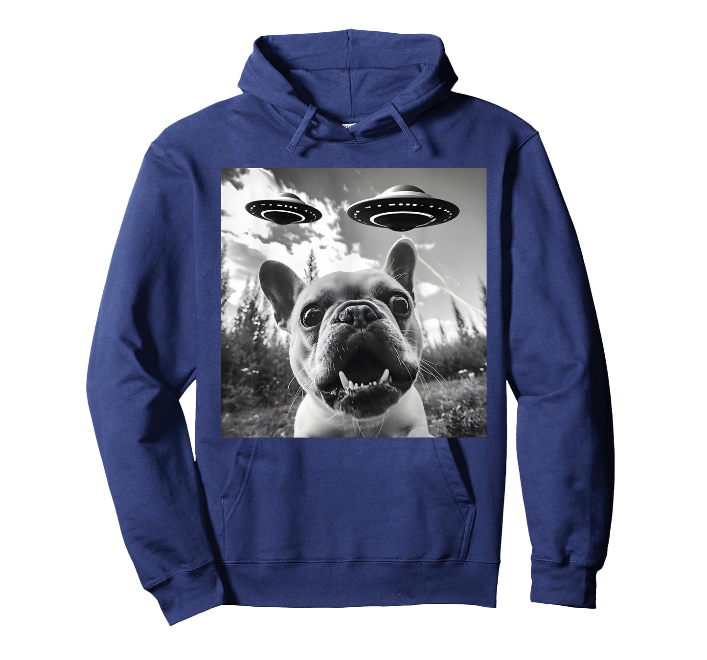 Funny French Bulldog Selfie with UFO Men Graphic T-Shirt