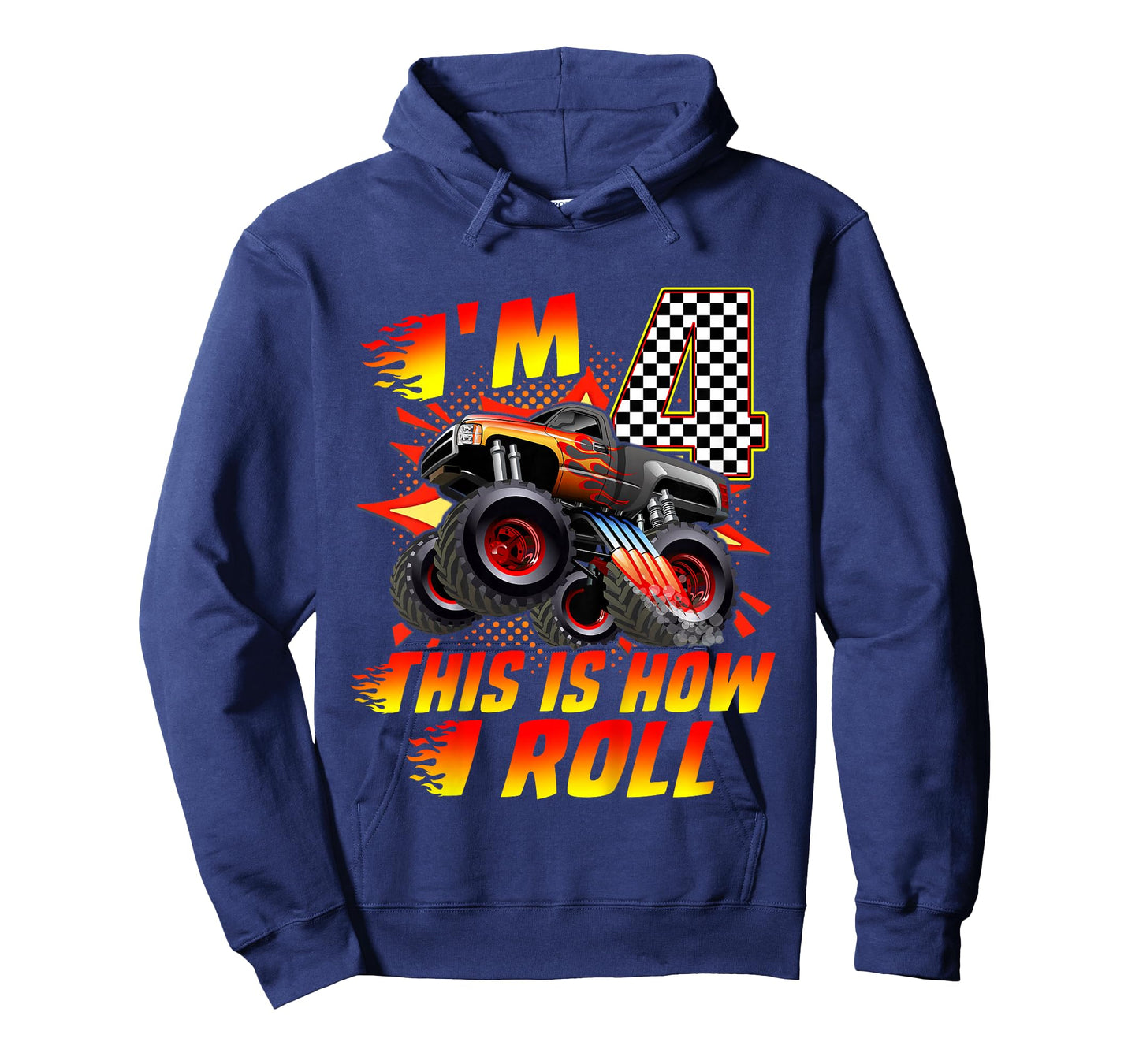 Kids I'm 4 This Is How I Roll Monster Truck Car 4th Birthday Boys T-Shirt