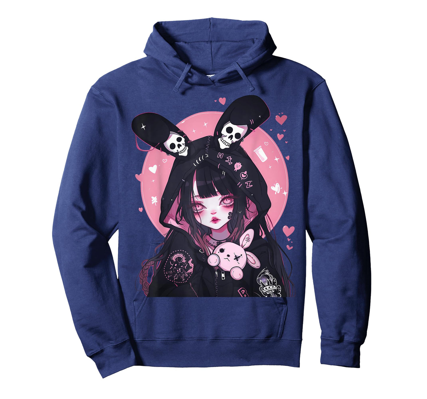 Yami Kawaii Girl in Goth Bunny Hoodie Pastel Emo Creepy T-Shirt