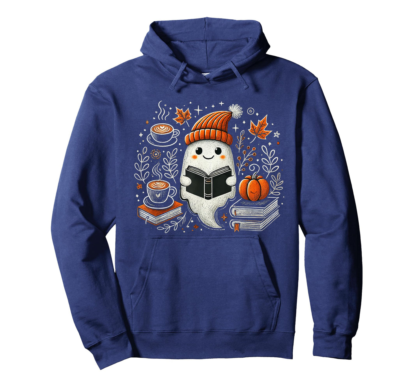 Ghost Reading Book Pumpkin Coffee Autumn Leaves Fall Spirit T-Shirt