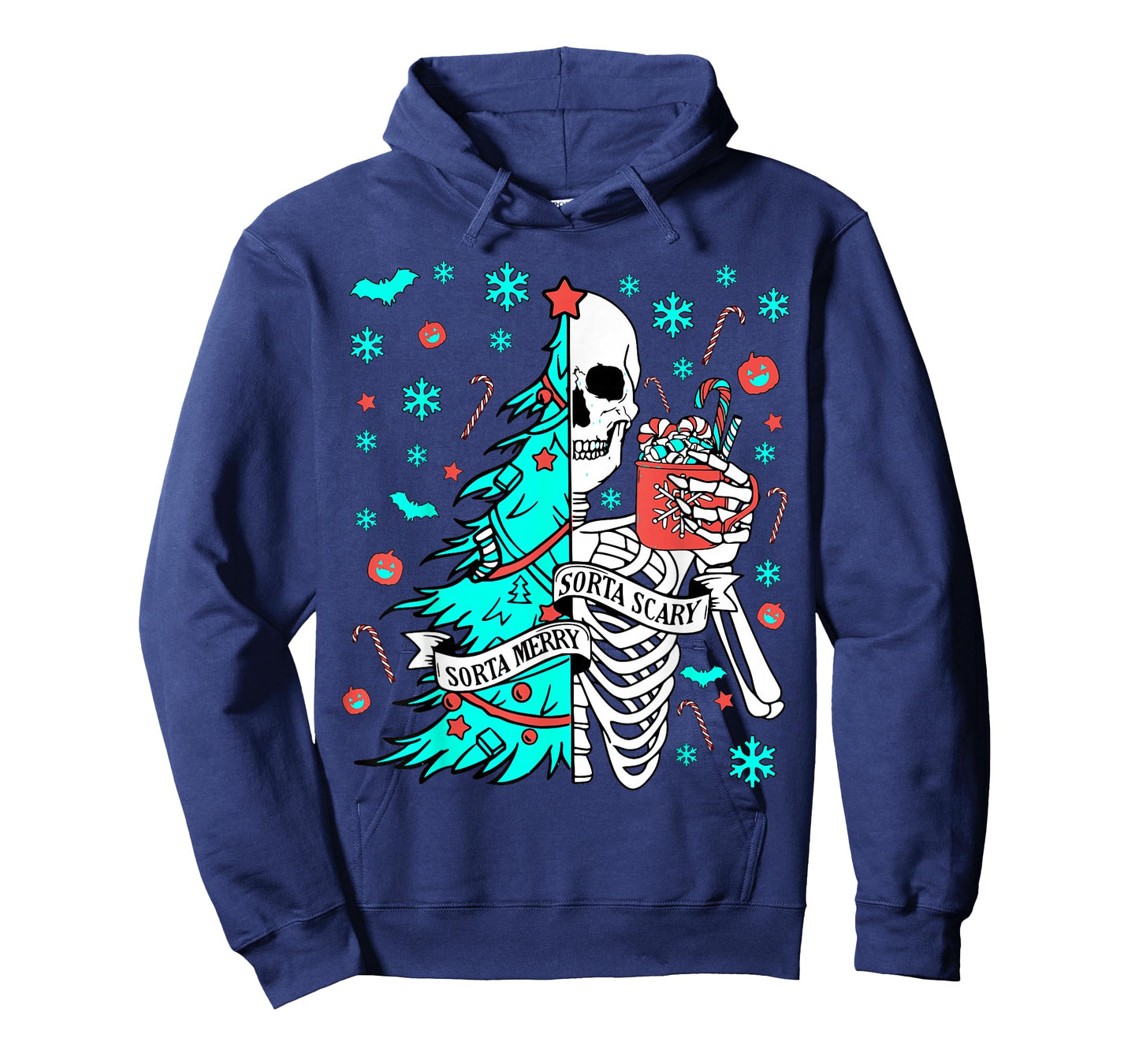 Sorta Merry Sorta Scary Funny Christmas Skeleton Tree Santa T-Shirt