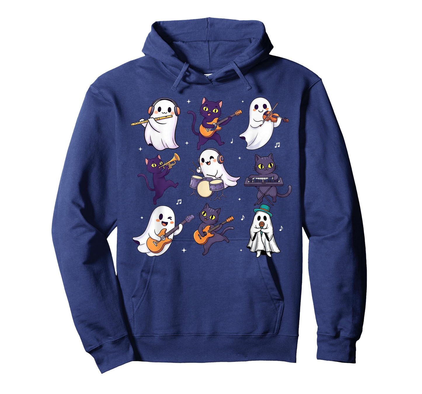 Cute Ghost Cat Playing Musical Halloween Music Teacher T-Shirt