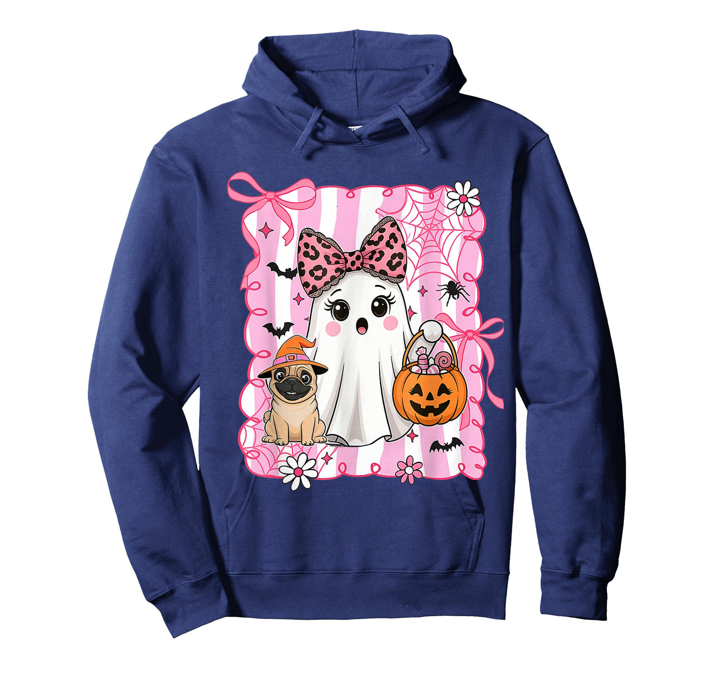 Preppy Spooky Vibes Pink Ghost Dog Halloween Women Girls T-Shirt