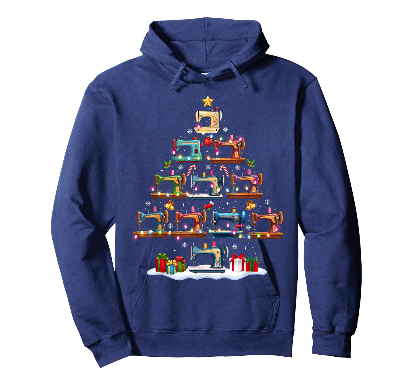Sewing Machine Christmas Tree Lights Santa Hat Xmas Pajamas T-Shirt