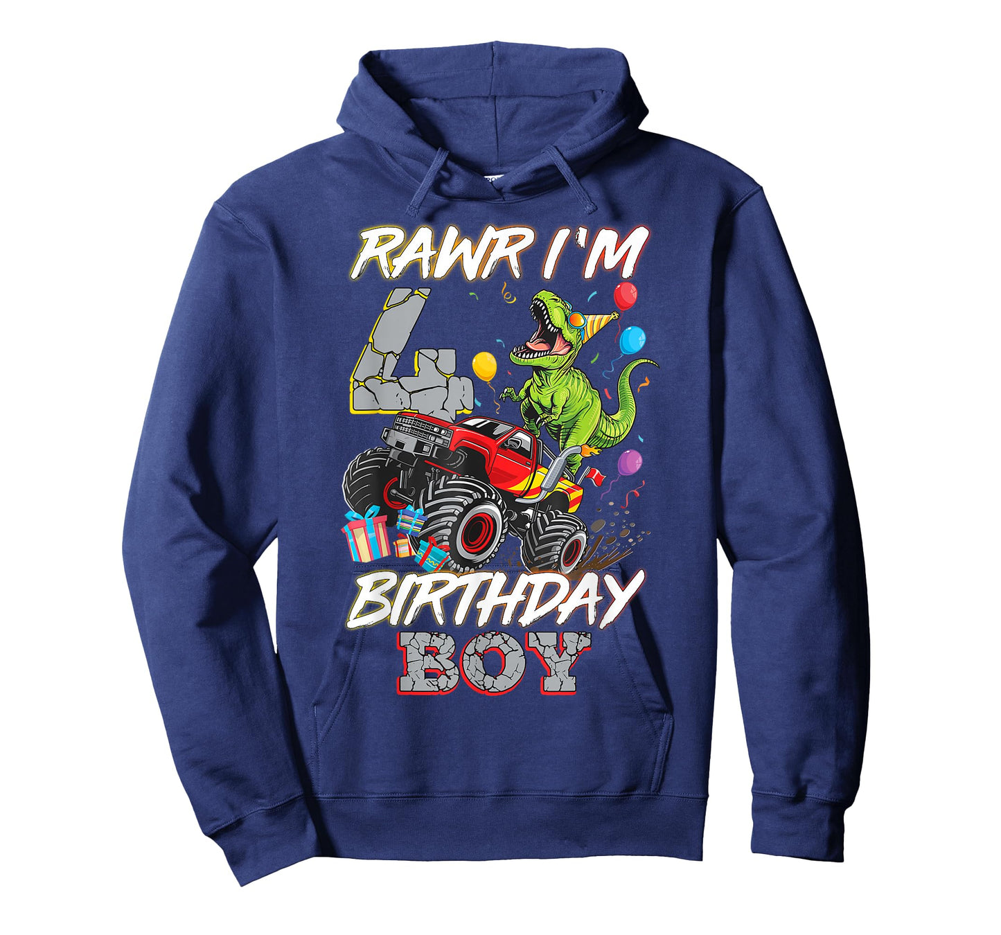 4th Birthday Boy Monster Truck Dinosaur Rawr I'm 4 Year Old T-Shirt