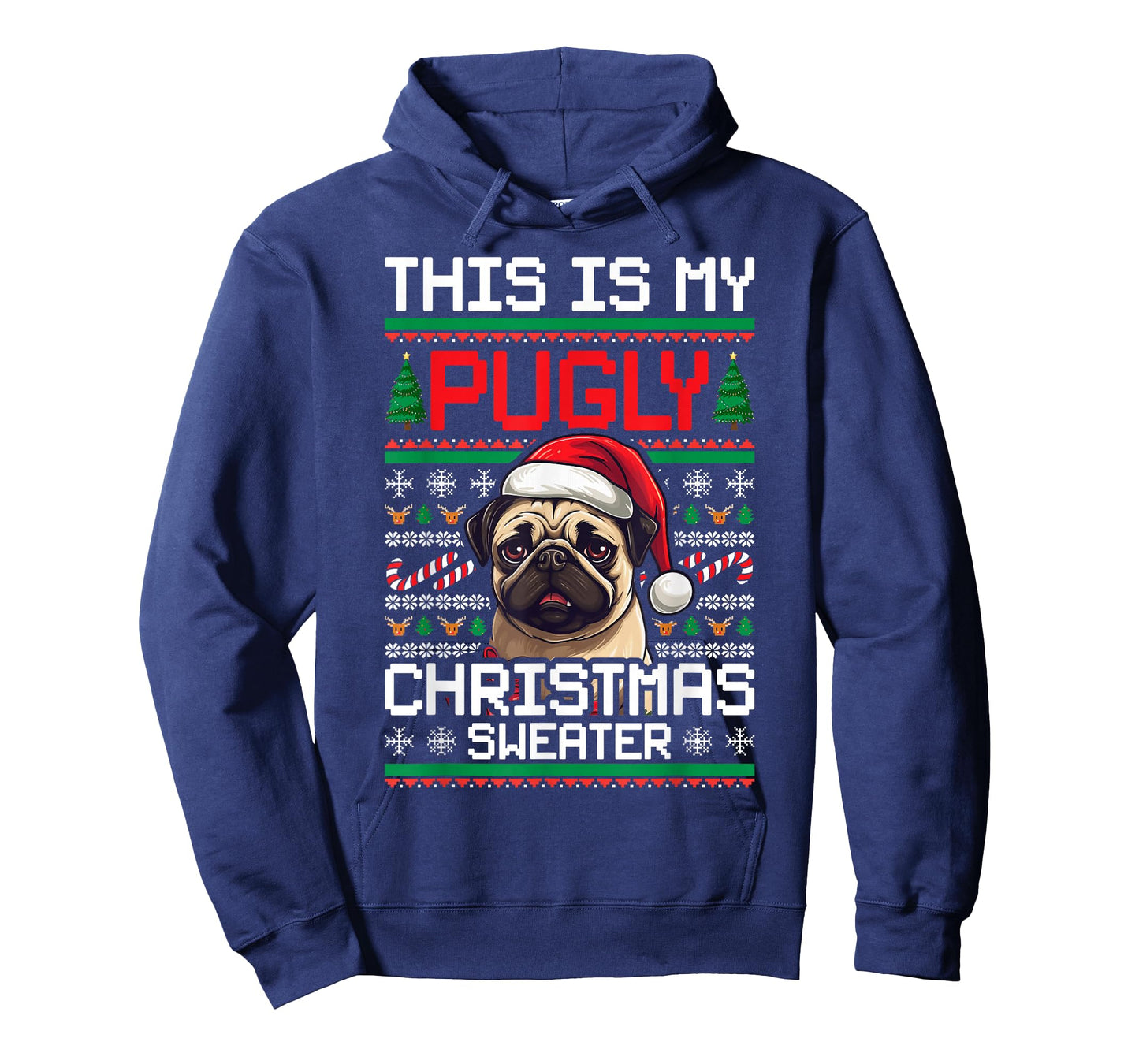 Ugly Christmas Sweater Pug Candy Cane Graphic T-Shirt