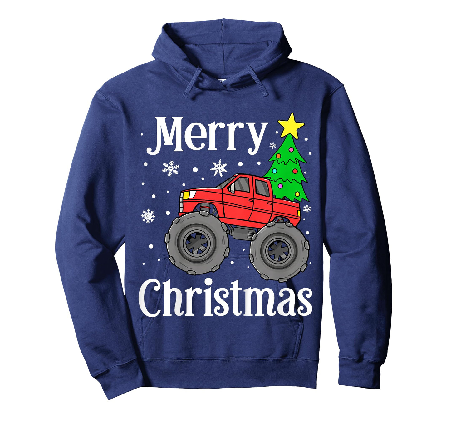 Kids Boys Monster Truck Merry Christmas Tree Snowflakes Toddler T-Shirt