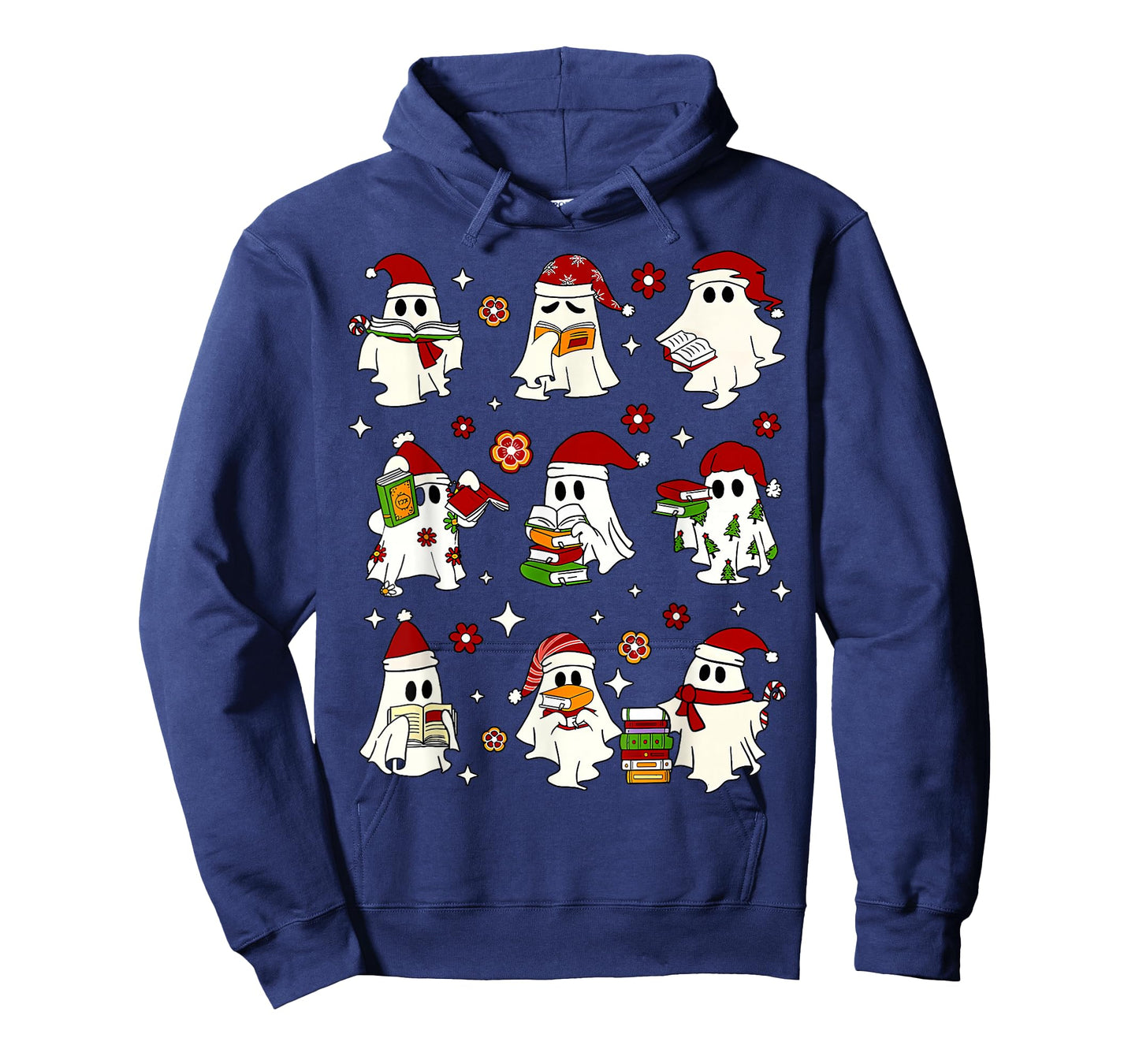 Funny Santa Ghost Reading Books Christmas Library Teacher T-Shirt