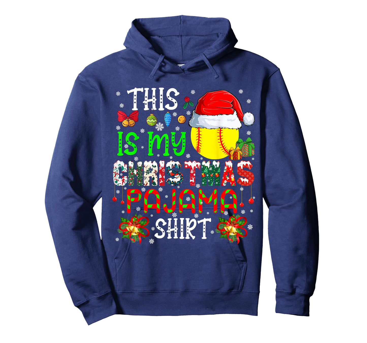 This Is My Christmas Pajama Shirt Santa Softball Ball Player T-Shirt