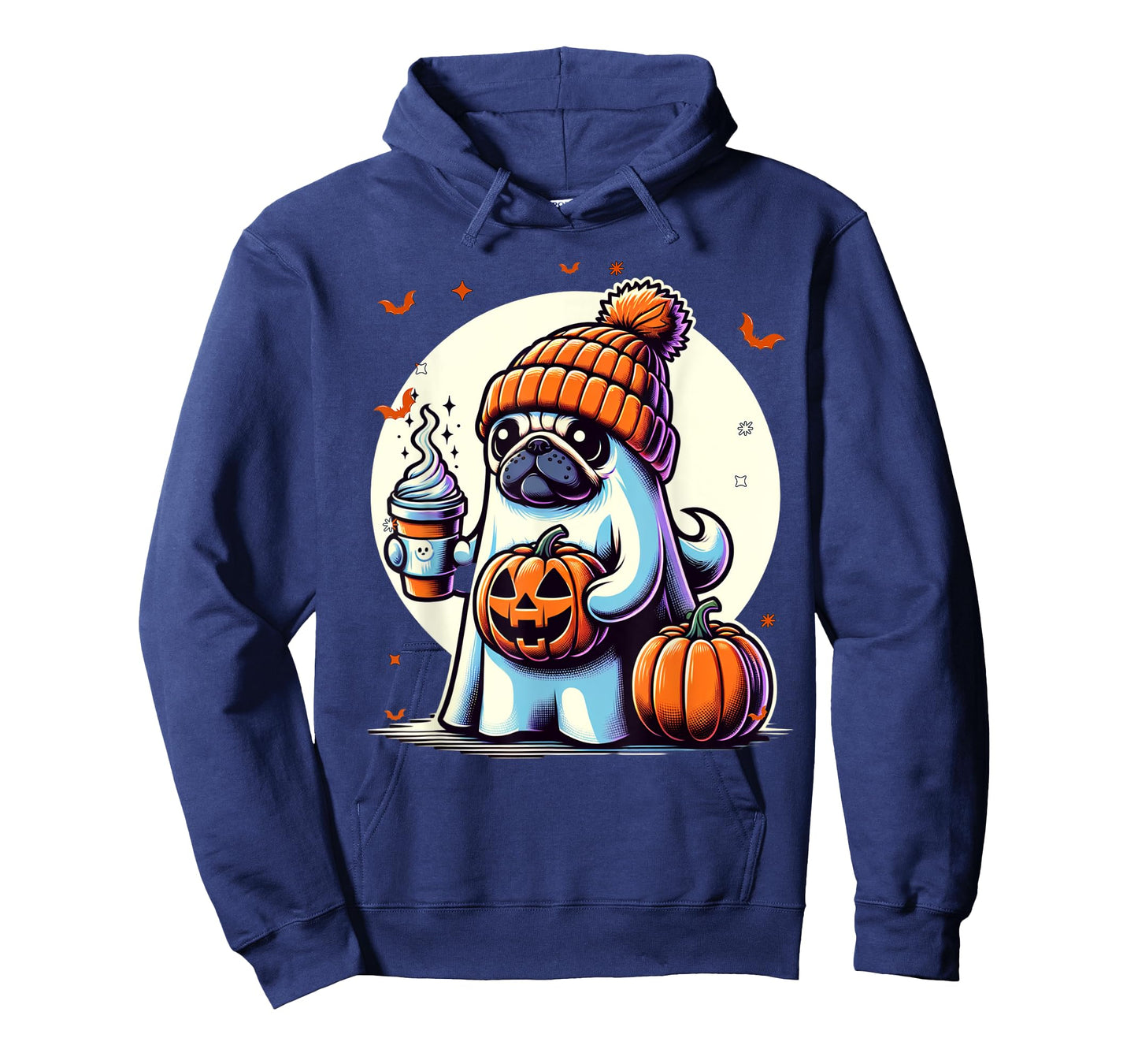 Ghost Pug Pumpkin Drinks Beanie Fall Halloween T-Shirt