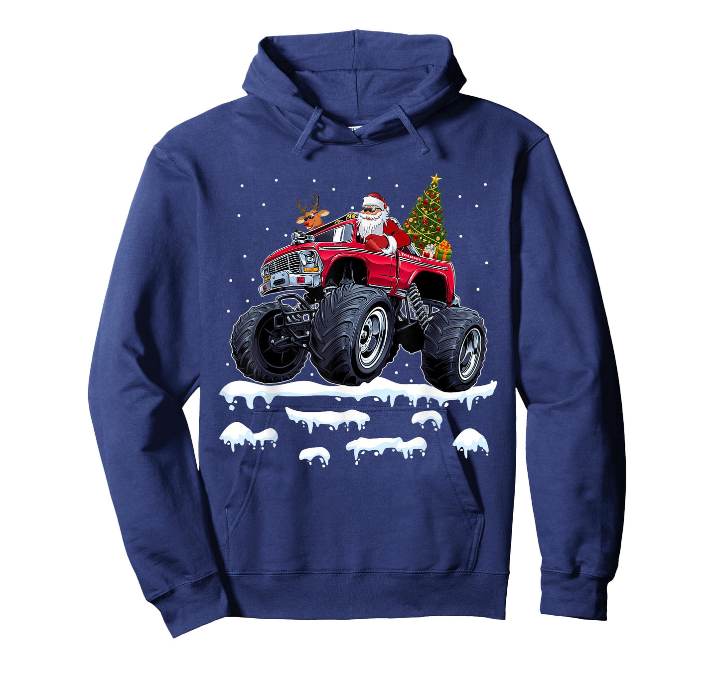 Reindeer Santa Riding Monster Truck Christmas Tree Men Boy T-Shirt