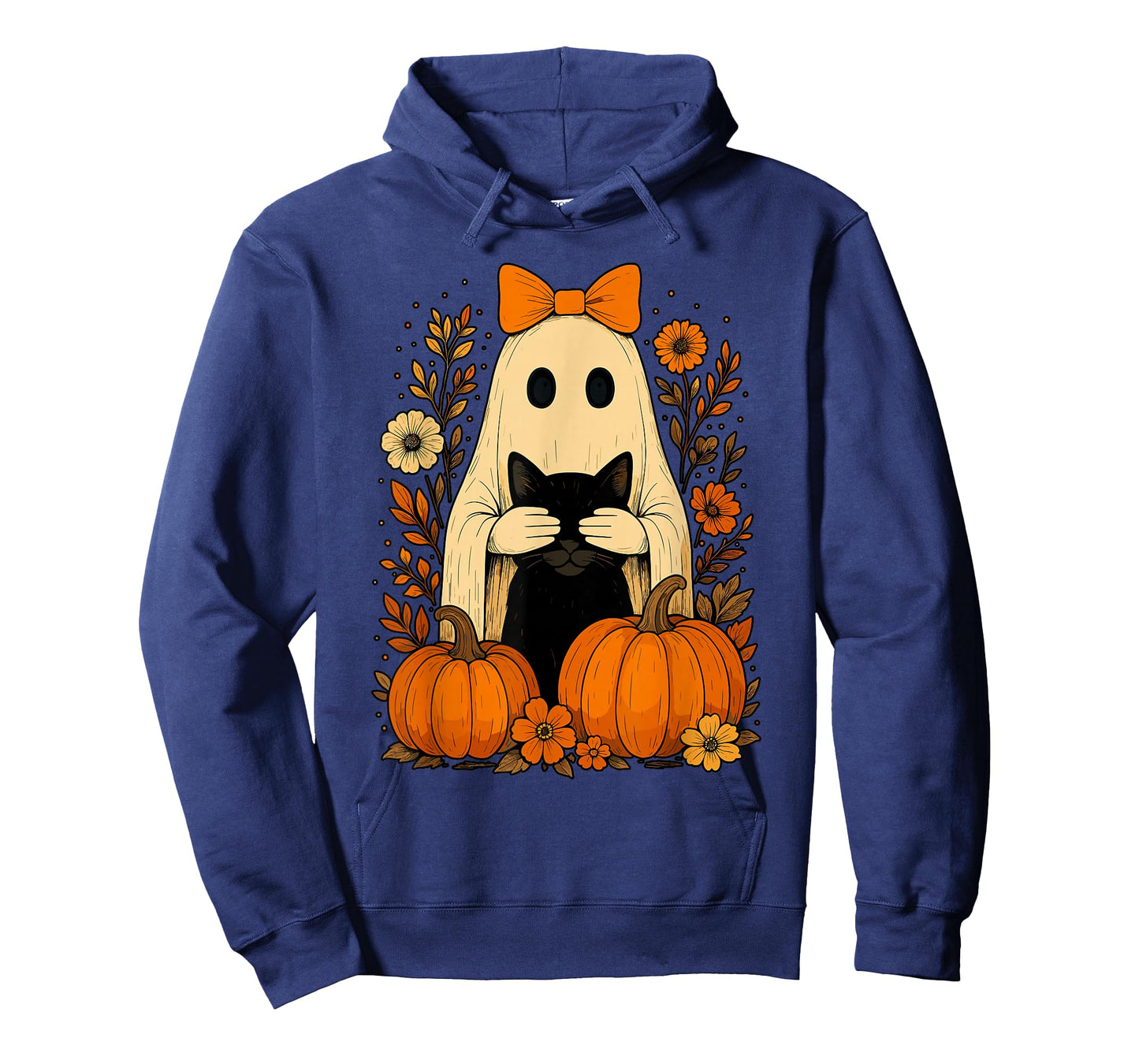 Funny Ghost Bow Holding Black Cat Fall Halloween T-Shirt