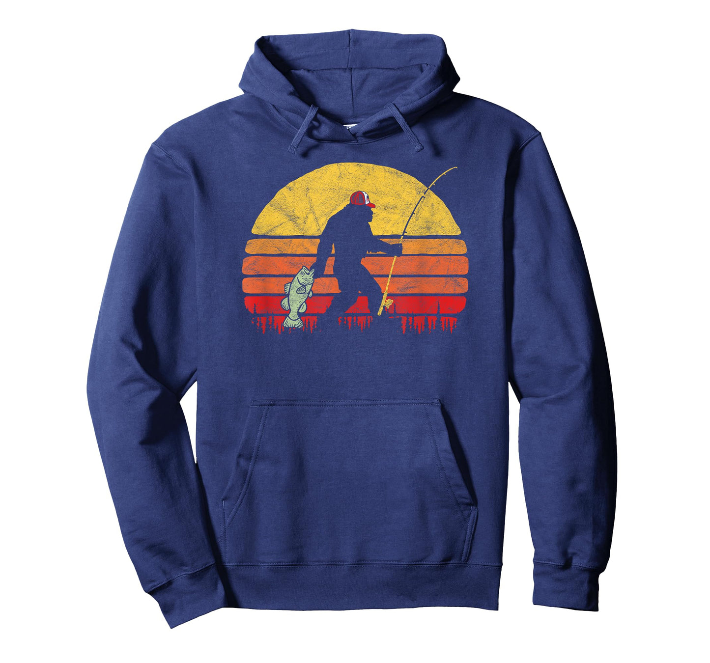 Bass Fishing Funny Bigfoot in Trucker Hat Retro Graphic T-Shirt