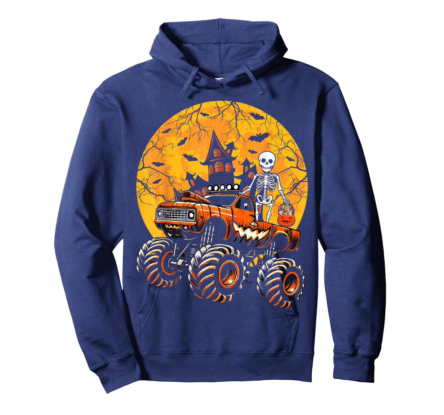 Halloween Skeleton Riding Monster Truck Pumpkin Boys Kids T-Shirt