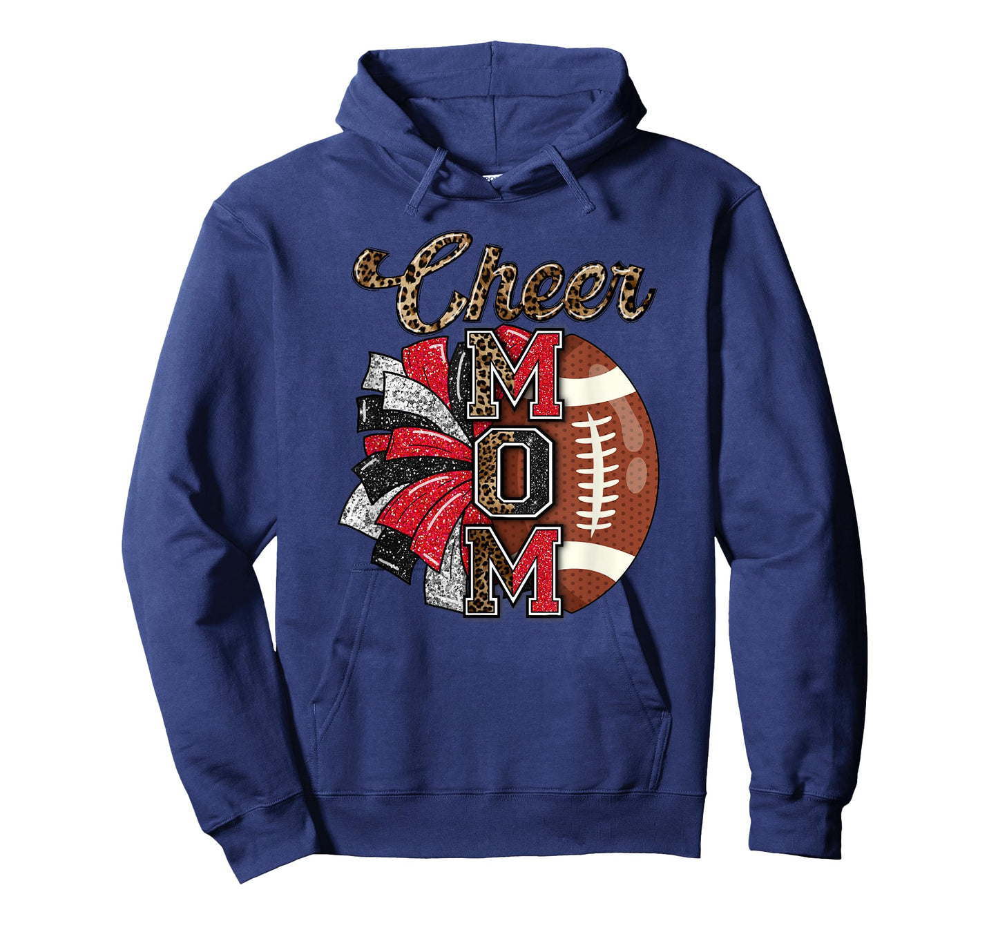Football Cheer Mom Red Black Pom Leopard T-Shirt