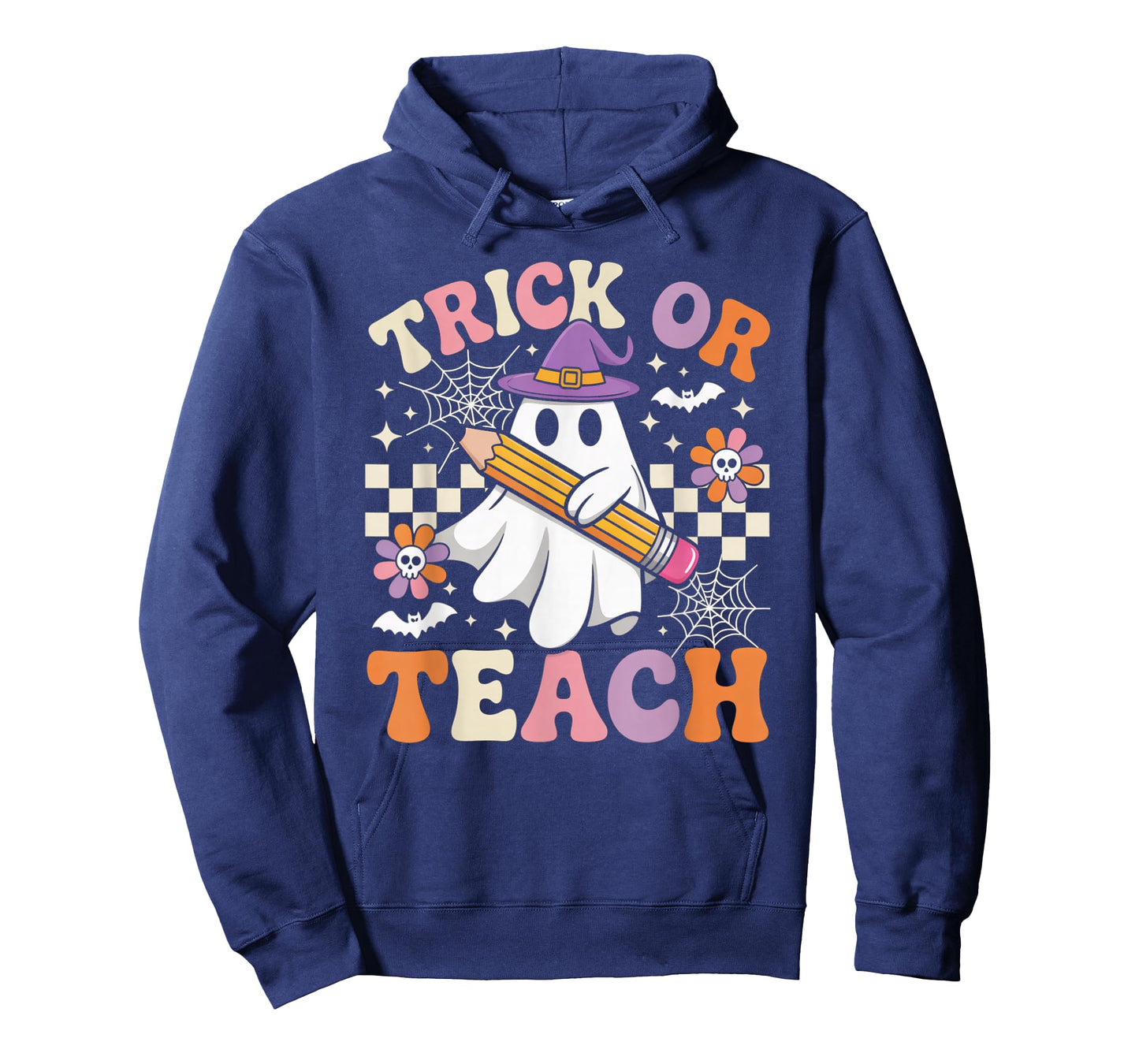Trick Or Teach Groovy Teacher Halloween Retro Ghost Gifts T-Shirt