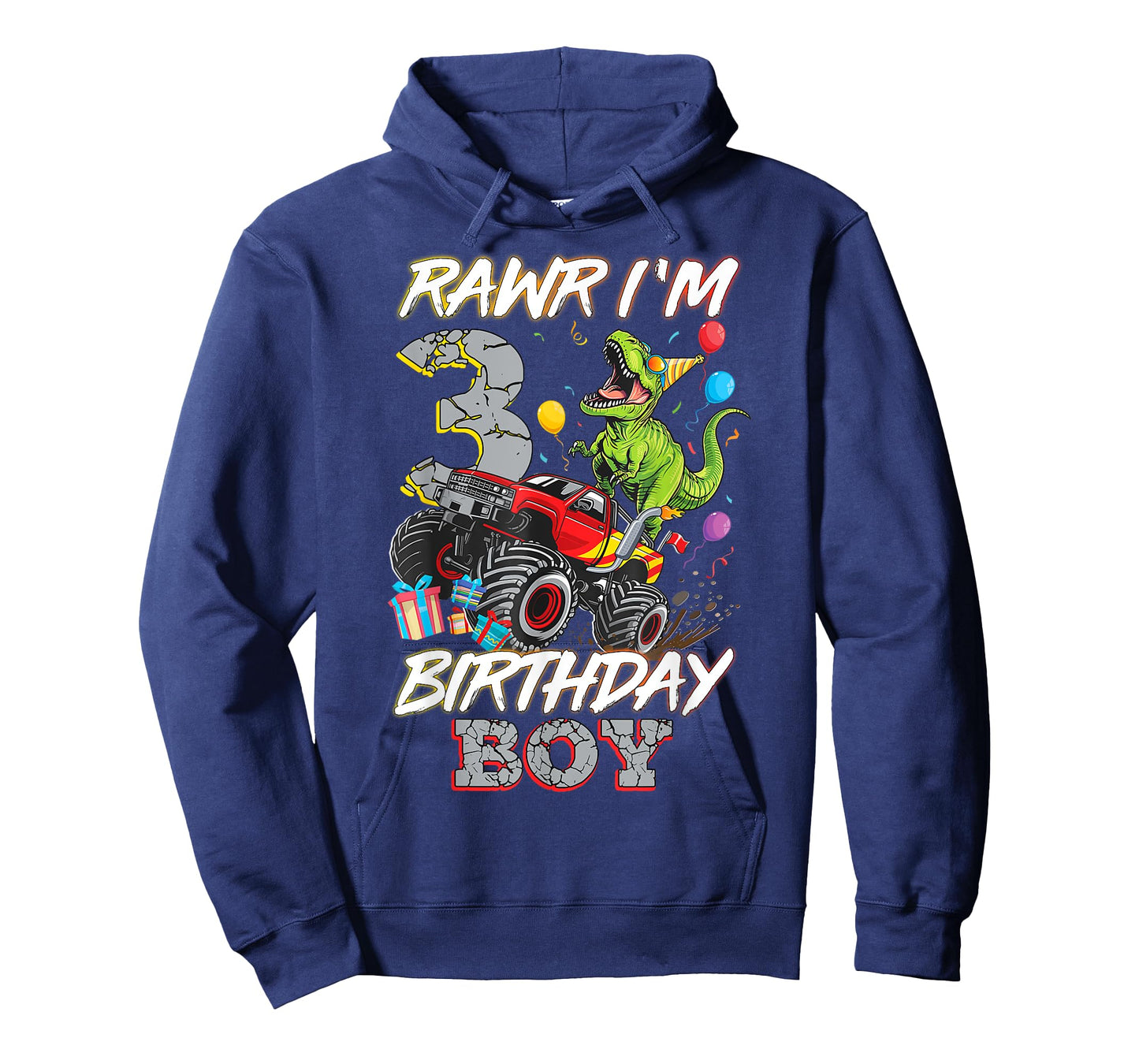 3rd Birthday Boy Monster Truck Dinosaur Rawr I'm 3 Year Old T-Shirt