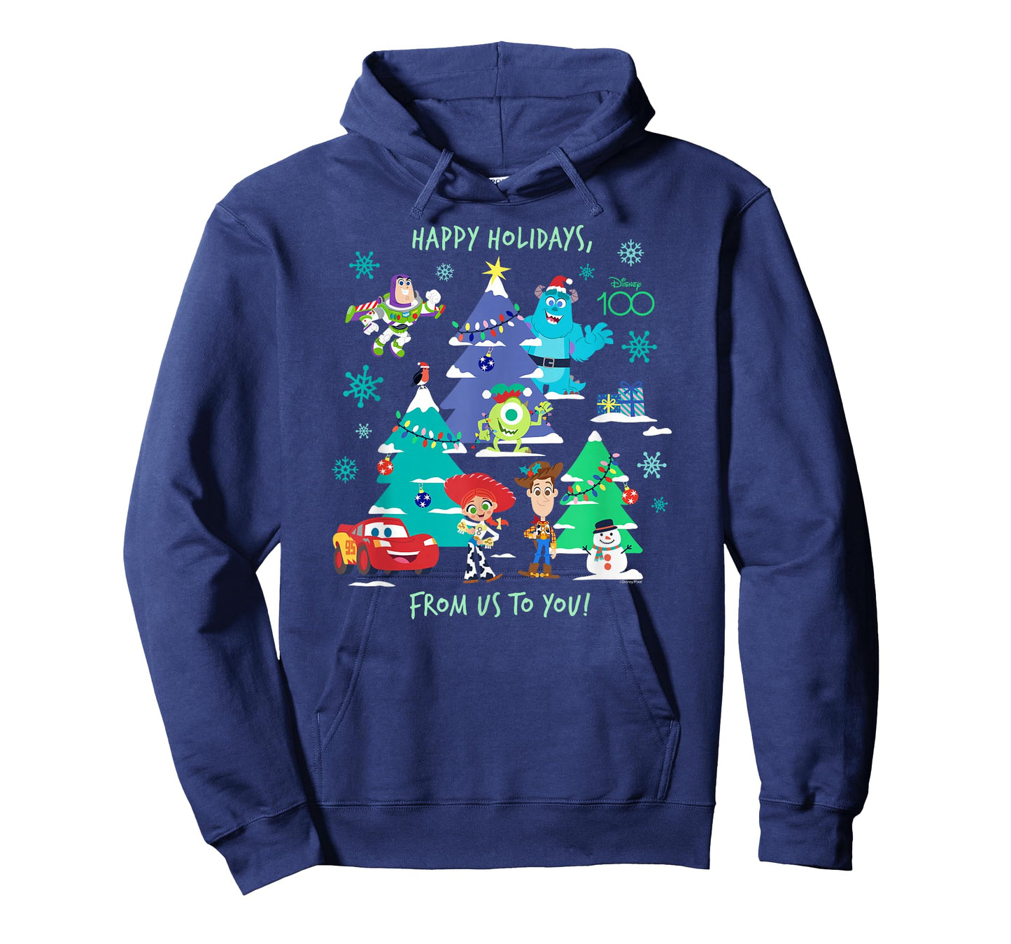 Disney 100 and Pixar Christmas Happy Holidays from Us to You T-Shirt