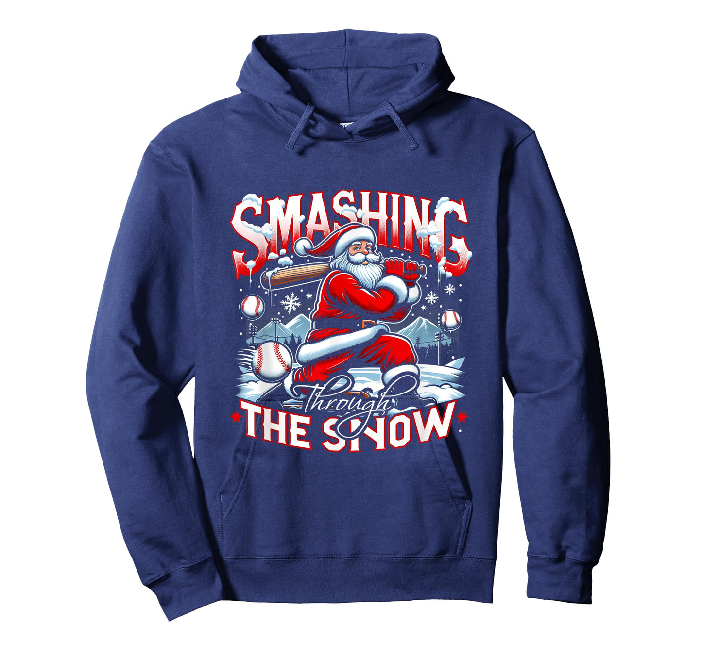 Baseball Player Christmas Santa Smashing Through Snow T-Shirt