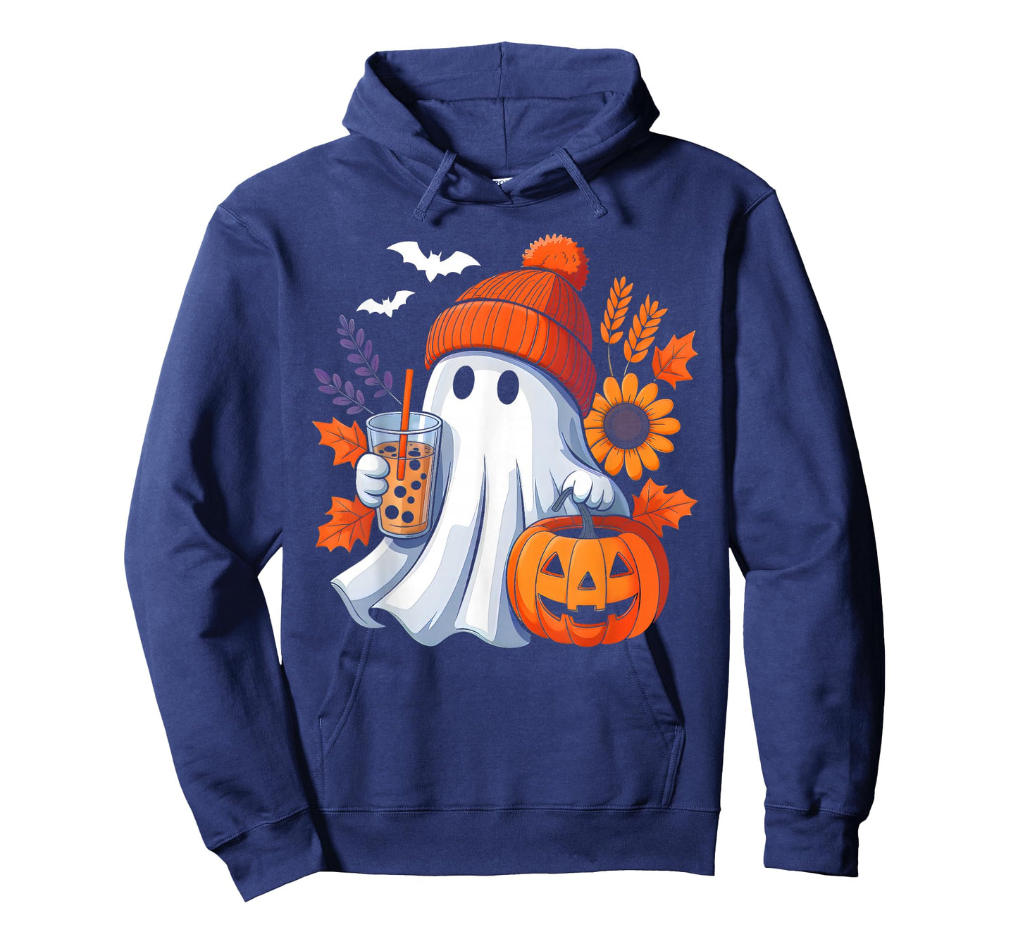 Cute Ghost Drinking Coffee Autumn Pumpkin Halloween Costume T-Shirt