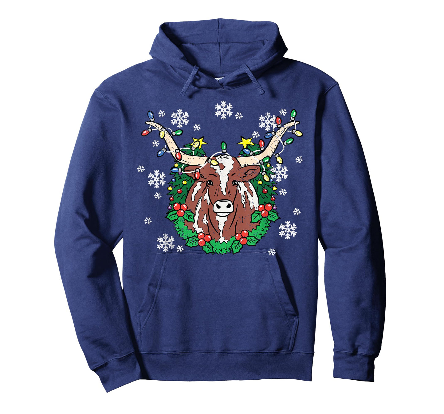 Texas Longhorn Christmas Pajama X-mas Lights Snowflakes T-Shirt