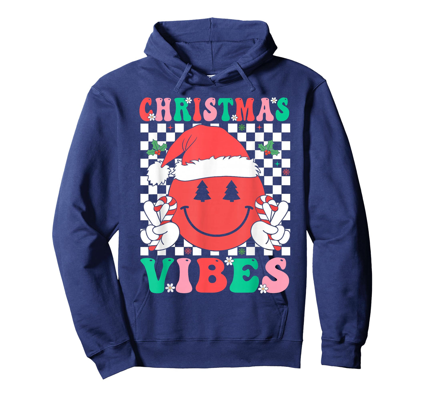 Groovy Christmas Vibes Smile Face Santa Hat Xmas Girls Women T-Shirt