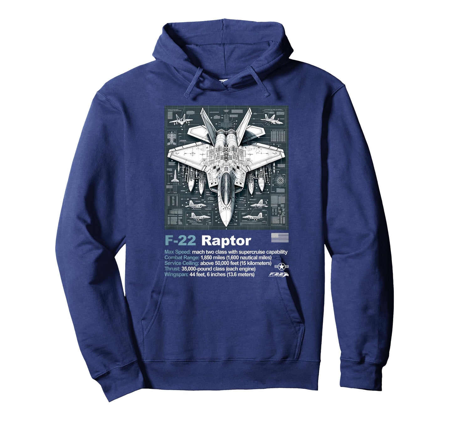 F22 Raptor Fighter Jet Blueprint Technical Drawing & Specs T-Shirt