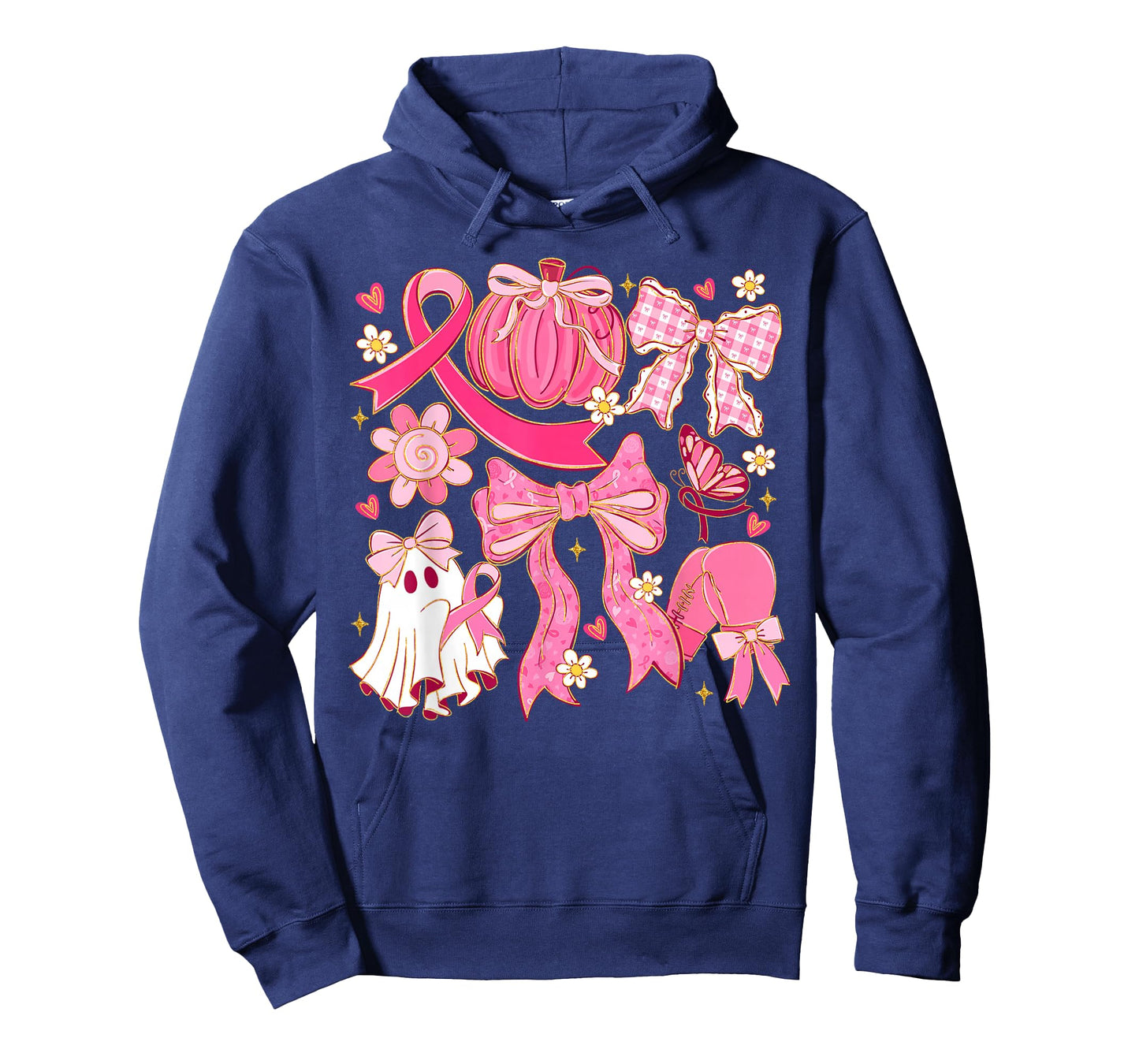 Breast Cancer Pink Ribbon Ghost Halloween Pumpkin Coquette T-Shirt