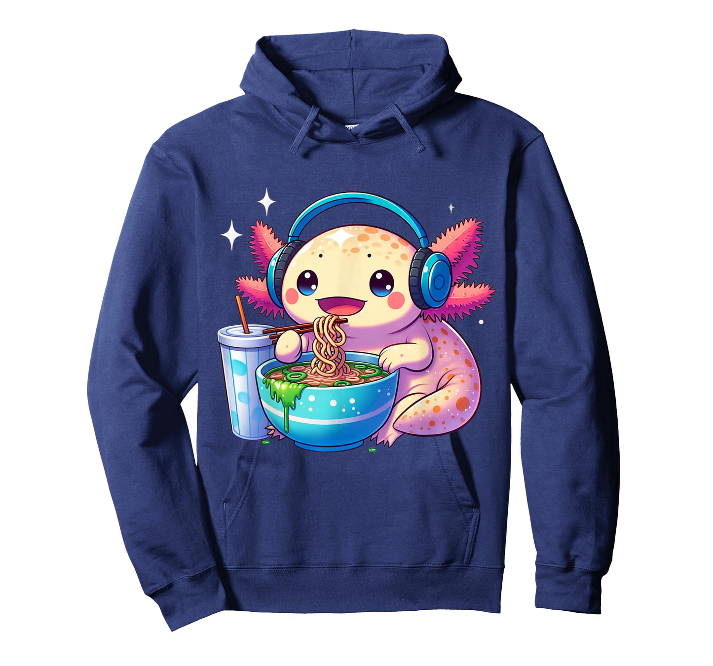 Anime Kawaii Axolotl Eating Ramen Noodles Kids Teen Girl Boy T-Shirt