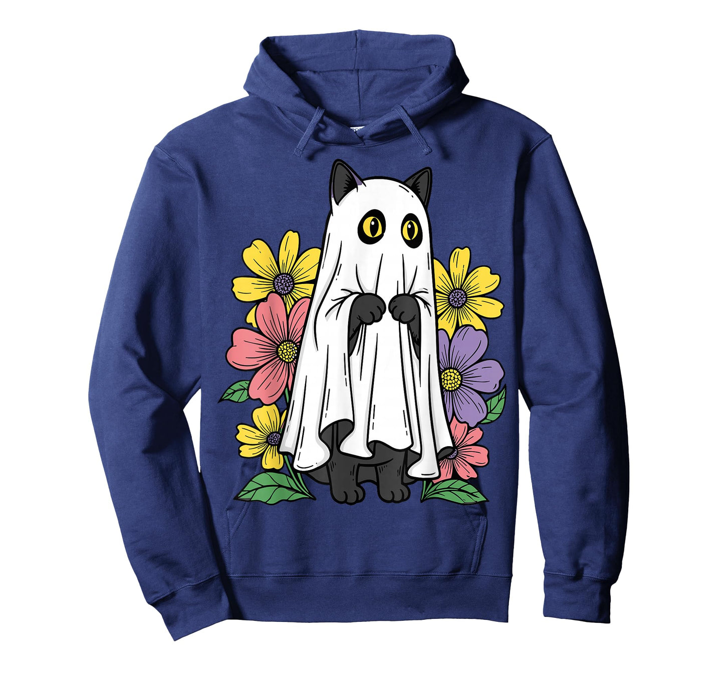 Halloween Ghost Cat Cute Black Cat Flowers T-Shirt