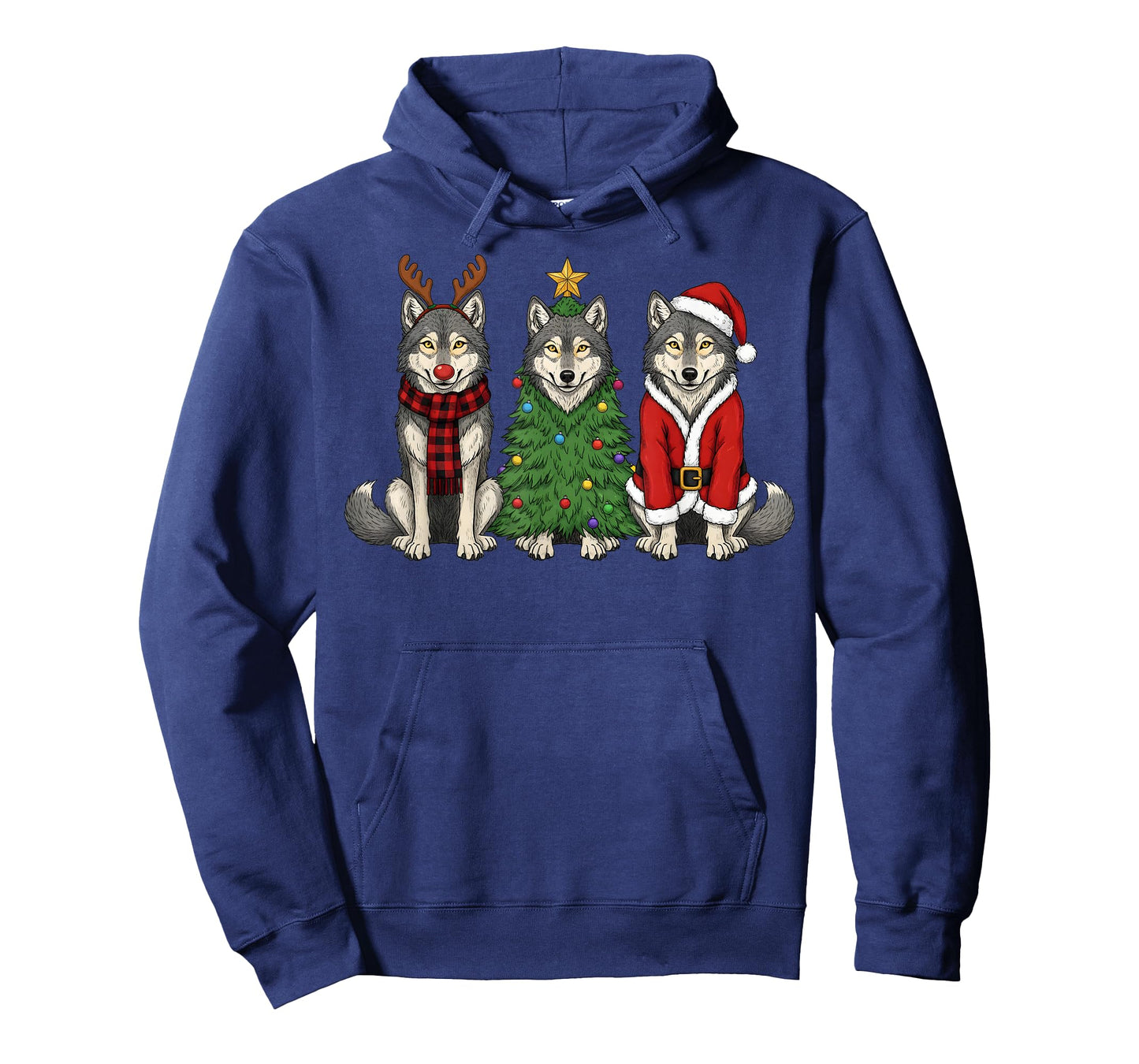 Retro Christmas Wolf Santa Reindeer T-Shirt