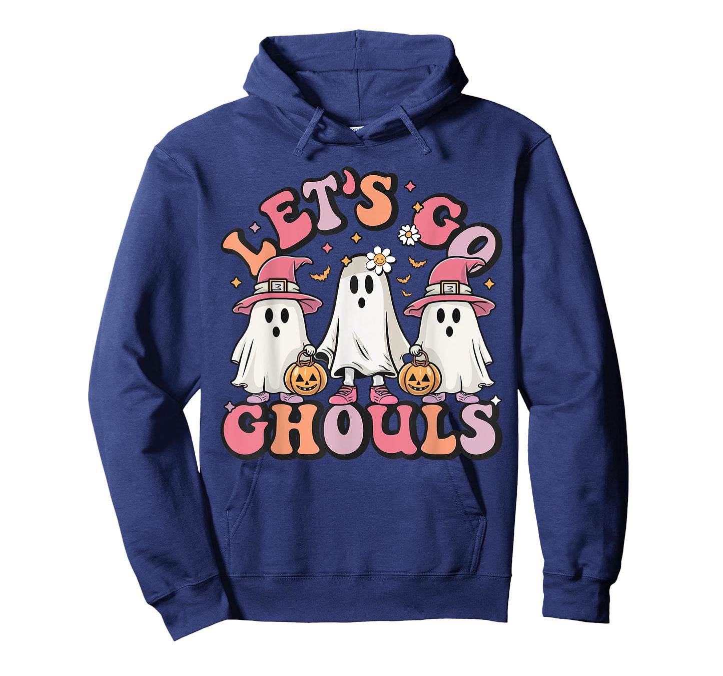 Women Let's Go Ghouls Halloween Ghost Costume Retro Groovy T-Shirt