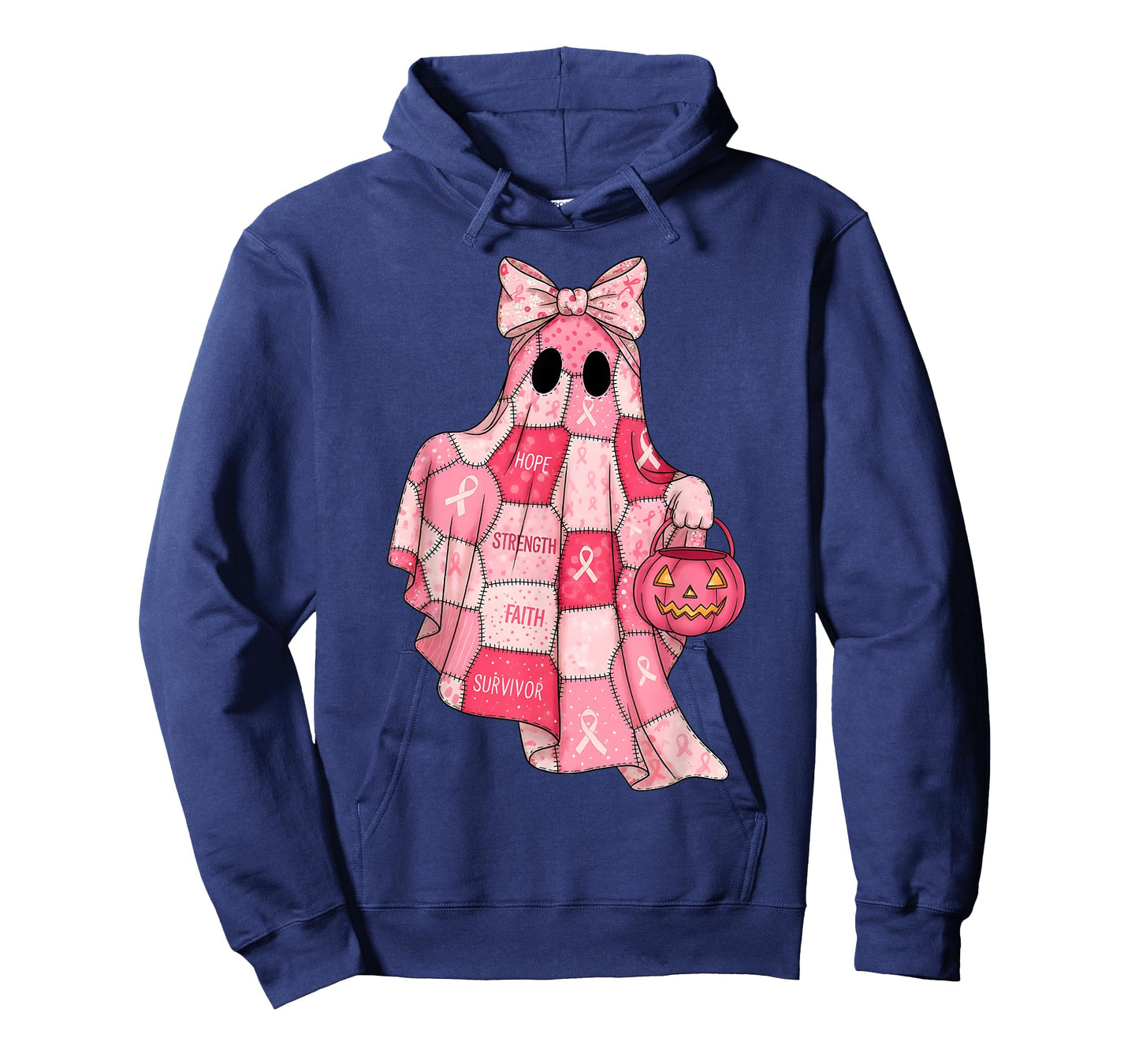 Pink Patchwork Ghost Witch Breast Cancer Awareness Halloween T-Shirt