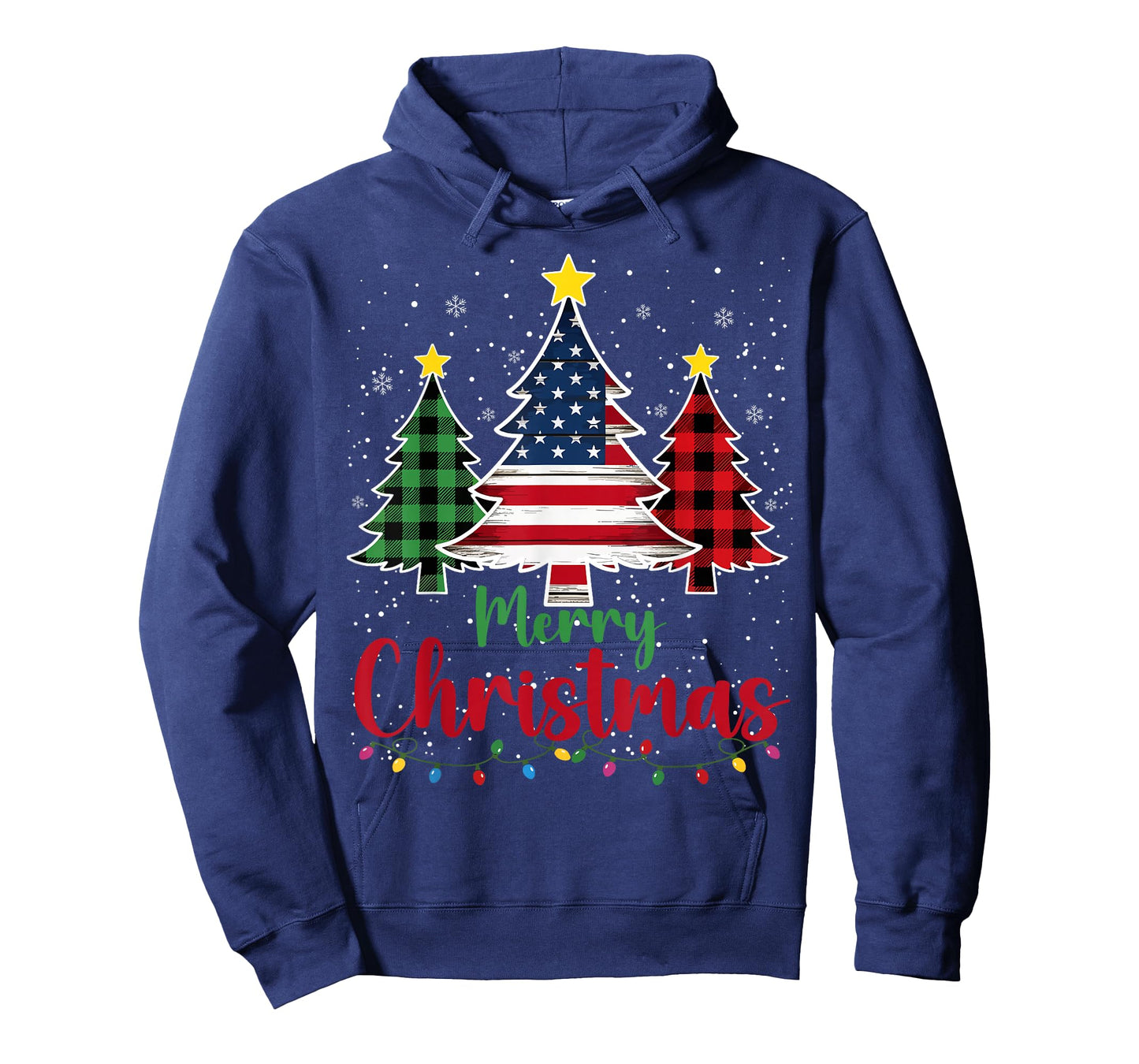 Merry Christmas Tree Plaid US Flag Snowflake Xmas Men Women T-Shirt