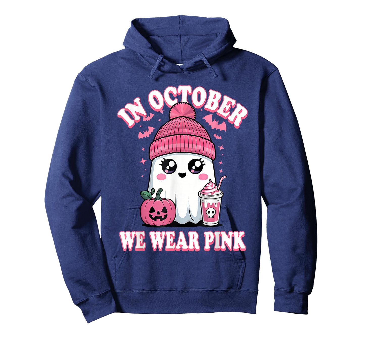 in October We Wear Pink Ghost Halloween Breast Cancer T-Shirt