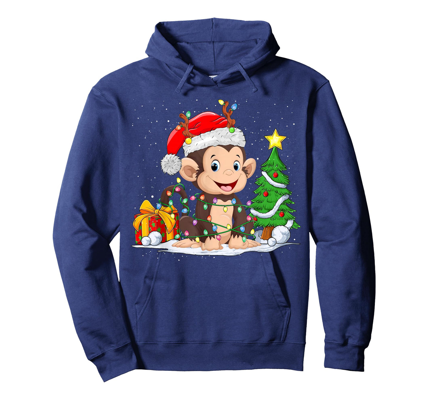 Cute Monkey Santa Christmas Tree Lights Xmas Pajama Monkey T-Shirt