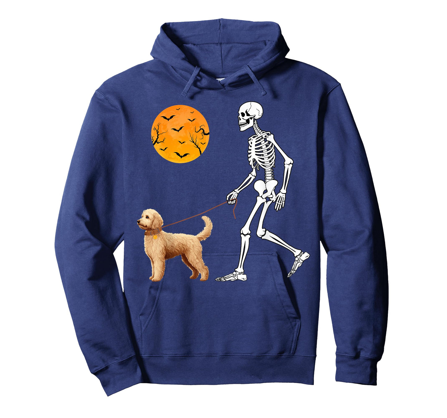 Funny Skeleton Walking With Goldendoodle Dog Happy Halloween T-Shirt